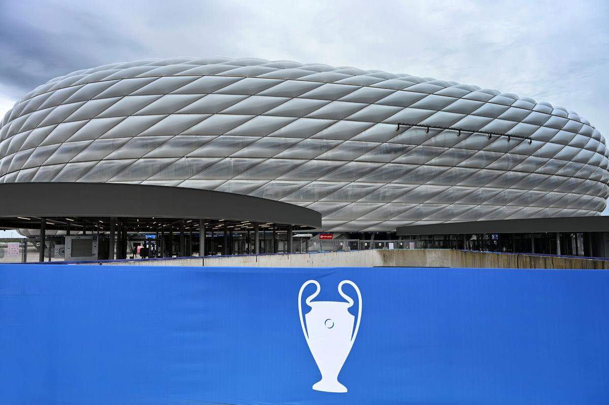 El Allianz Arena, estadio de fútbol de Múnich, el 28 de mayo de 2025. Plano general, toma exterior. Final de la UEFA Champions League: Inter de Milán vs. París Saint-Germain (PSG), 31 de mayo de 2025.