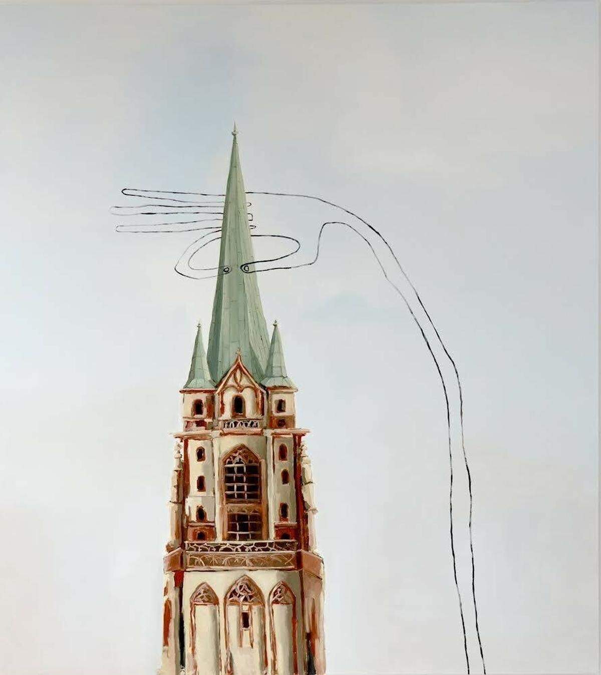 ‘Wetterhahn’, 2019, de Sophie Ullrich, óleo sobre lienzo, 90 x 78 pulgadas.