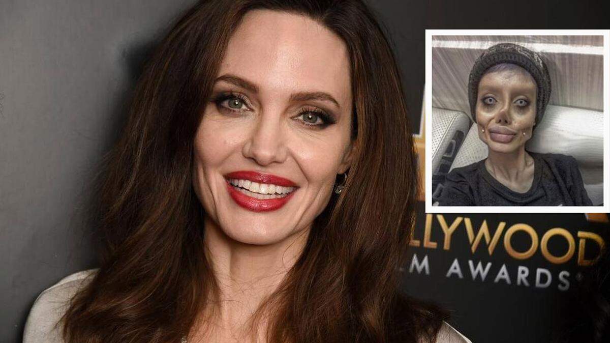 Esta combinación de imágenes muestra a Angelina Jolie y a Sahar Tabar, una joven iraní que se ha sometido a decenas de cirugías para parecerse a la actriz. 