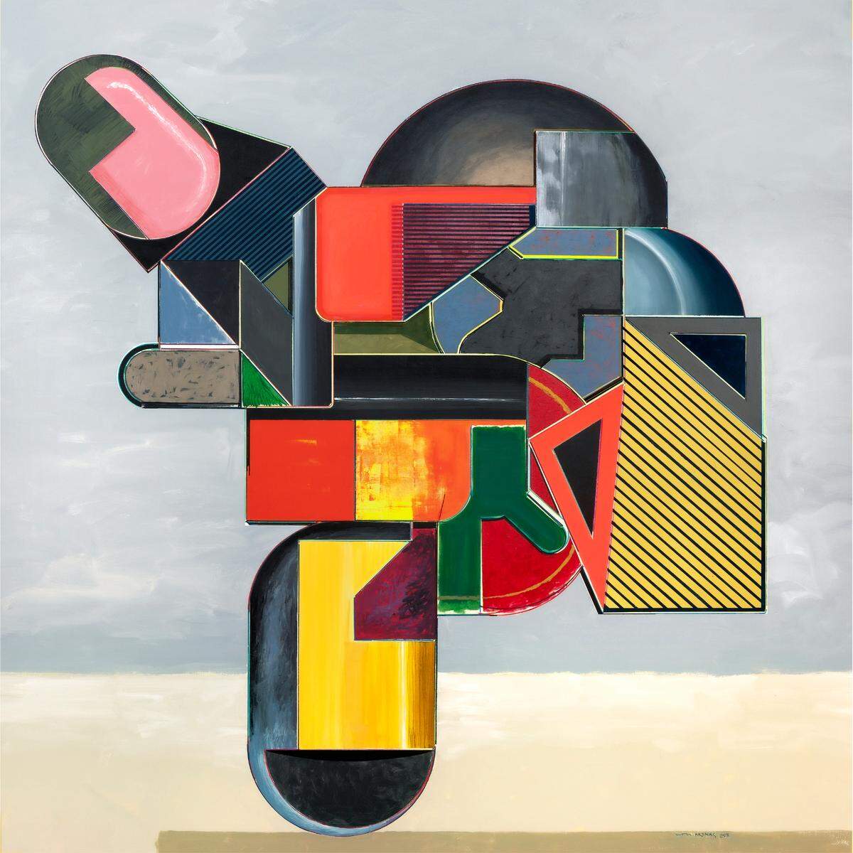 “Urbs Structura No 21”, 2025, acrílico sobre lienzo, 88 x 88 pulgadas.