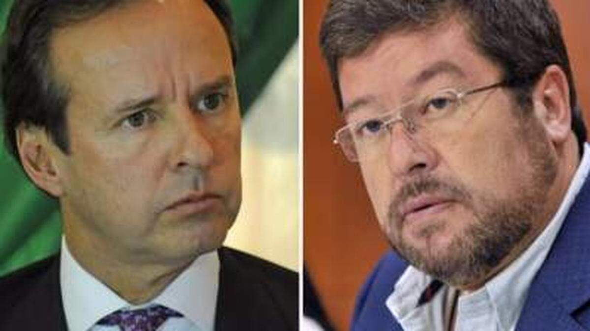 This combination of photos shows the top two Bolivian presidential candidates Jorge Quiroga (left) and Samuel Doria Medina (right).