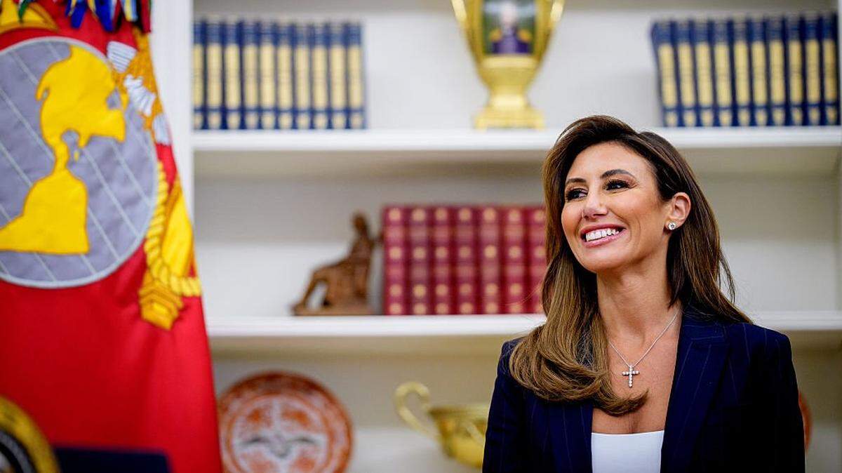 WASHINGTON, DC - MARCH 28: White House Presidential Counselor Alina Habba smiles before being sworn in as the interim U.S. Attorney for New Jersey in the Oval Office at the White House on March 28, 2025 in Washington, DC. Habba is a former personal attorney for President Donald Trump. (Photo by Andrew Harnik/Getty Images)