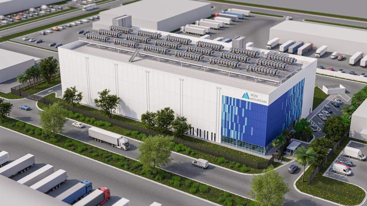 Iron Mountain, una empresa de gestión de la información con sede en New Hampshire, está trayendo un centro de datos de 150,000 pies cuadrados al vecindario de Westview. Se espera que esta instalación, impulsada por inteligencia artificial, genere 30 empleos en la zona. Esta es una representación gráfica del edificio.