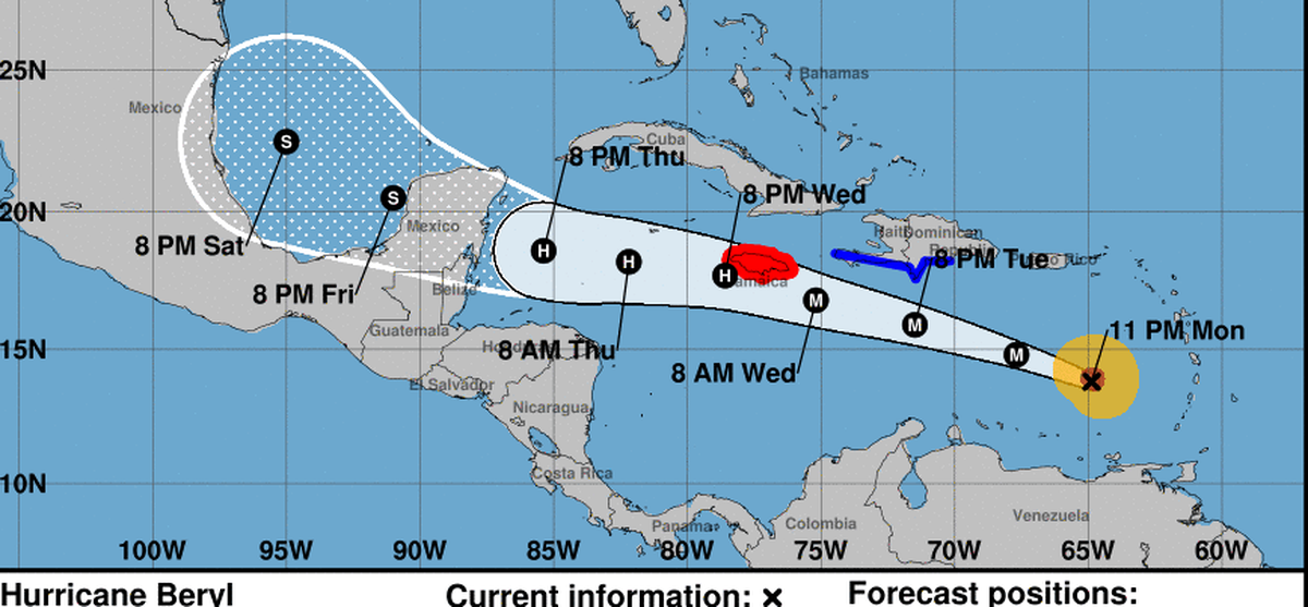 El huracán Beryl, el primero de la temporada 2024 en el Atlántico, continúa su destructor paso por el sureste del Caribe.