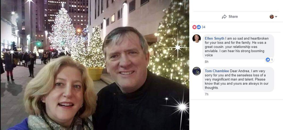 John McNamara fue una de las víctimas del tiroteo en el periódico Capital Gazette, en Maryland, el pasado jueves. En la foto acompañado de su esposa Andrea Chamblee.