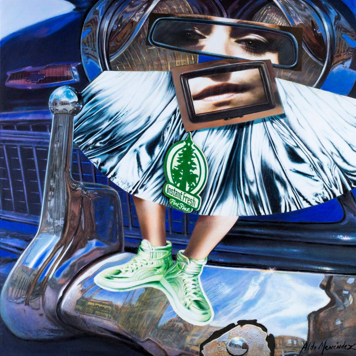 Serie ‘Retratos en chino’, 2012-2016, ‘Aire Fresco’ (Ivonne Ferrer) de Aldo Menéndez, técnica mixta, 31 x 31 pulgadas.