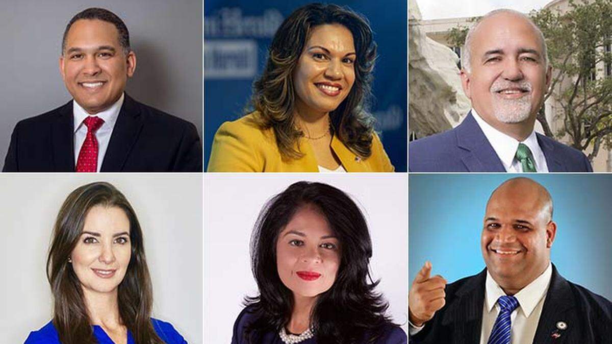 Arriba, desde la izquierda: Alexis Acosta, Digna Cabral, Pete Cabrera. Abajo: Liliana Campa, Belinda León y Carlos Pereira.