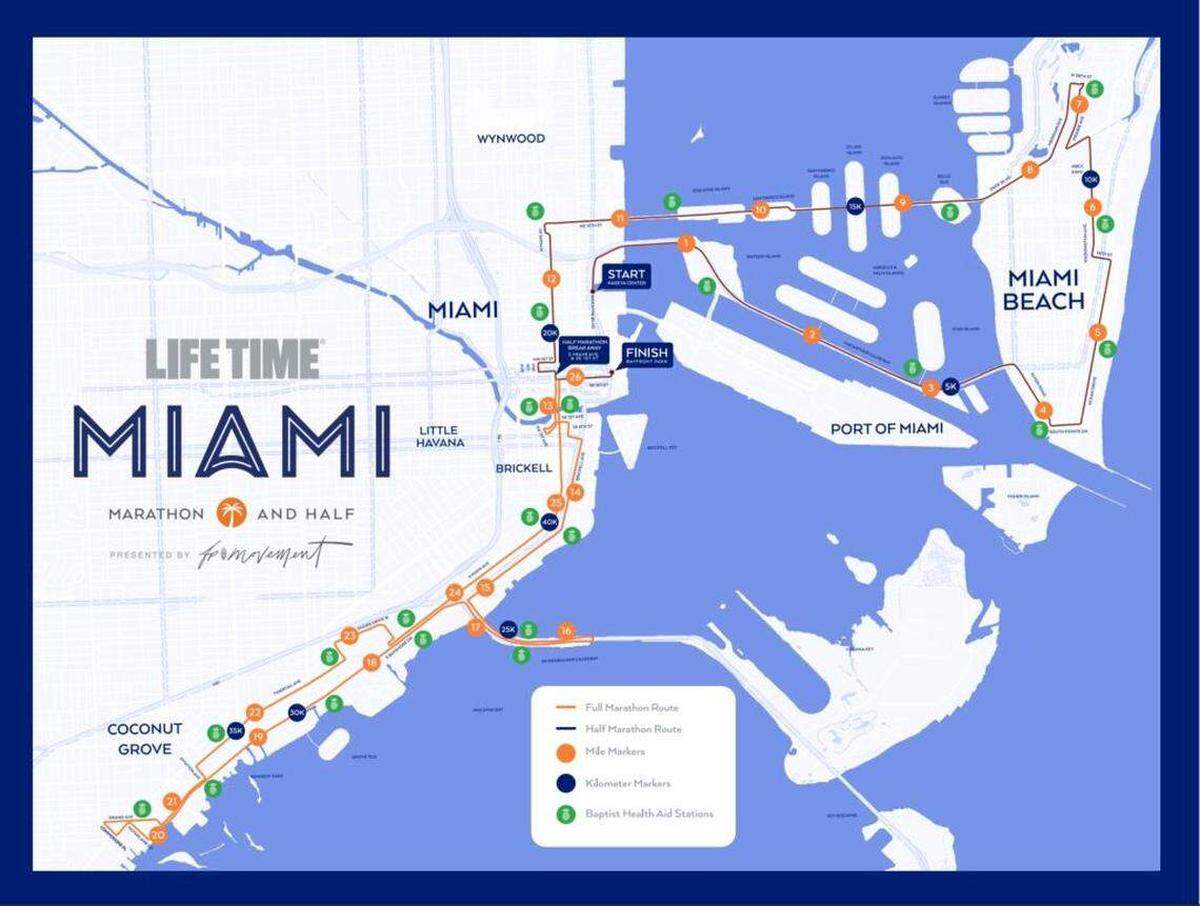 Aquí está la ruta del Maratón de Miami de 2026 para la carrera del 25 de enero de 2026.