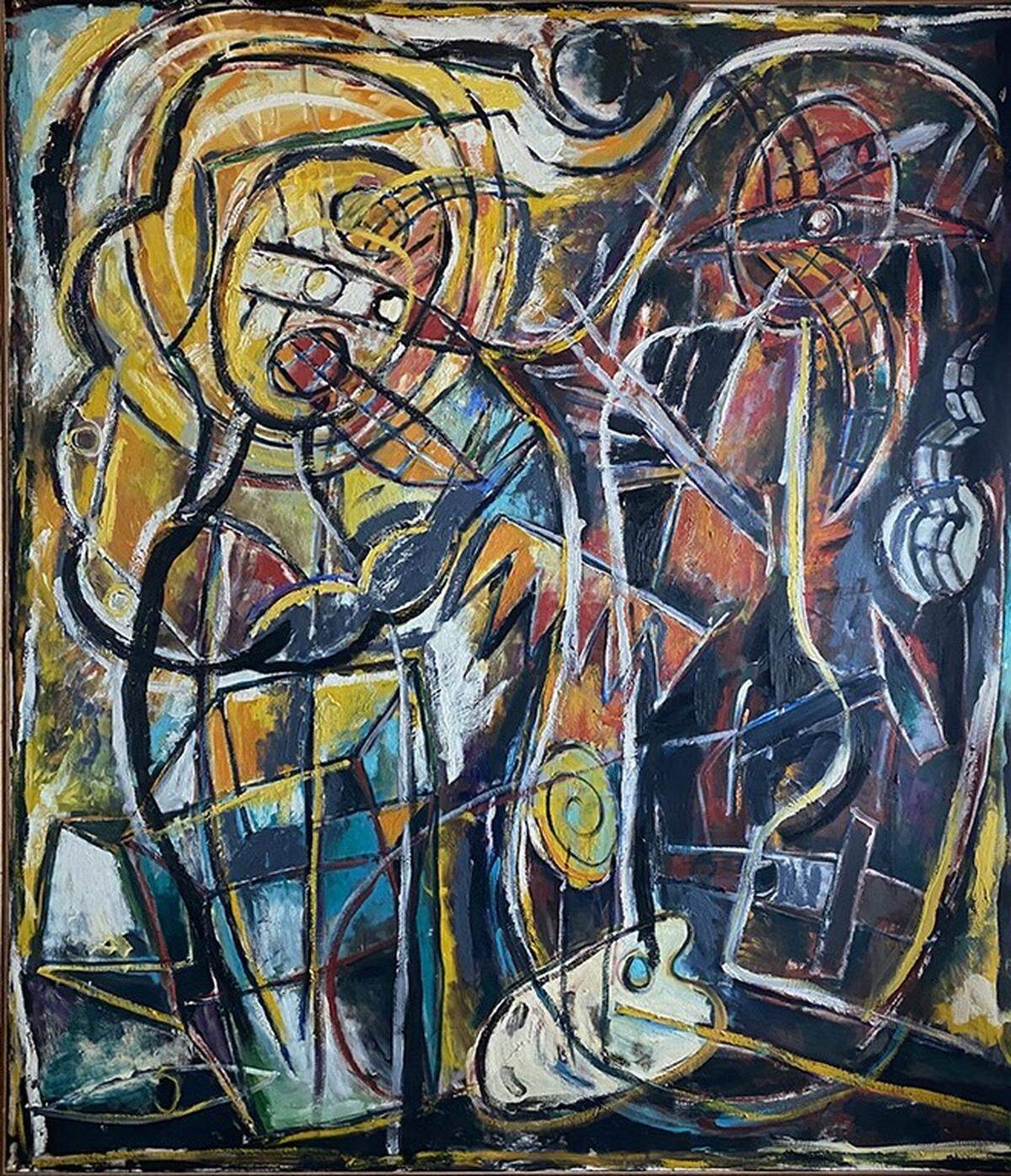 ‘Artist and the Genie’ de Carlos Alfonzo (1950–1991). Óleo sobre lienzo, 1987. En préstamo de la colección Craig Robins, Miami. En Museum of Art and Design at Miami Dade College.