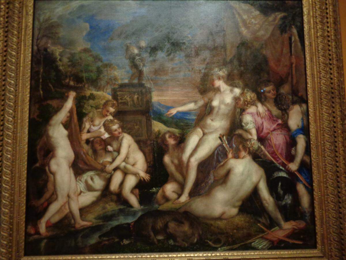 ‘Diana y Calisto’, hacia 1650, de Tiziano. Óleo sobre lienzo, 98 x 107 cm. Sala 015A, Museo del Prado, Madrid. Galería Nacional de Escocia, Edimburgo.