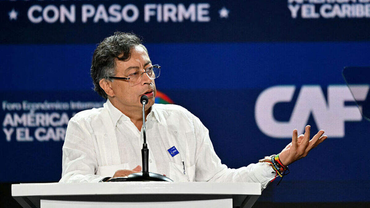 El presidente de Colombia, Gustavo Petro, habla durante la inauguración del Foro Económico Internacional de América Latina y el Caribe en el Centro de Convenciones de Panamá en Ciudad de Panamá, el miércoles 28 de enero de 2026.