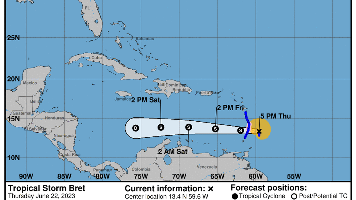 Tormenta Bret arrojará lluvias intensas en Barbados.
