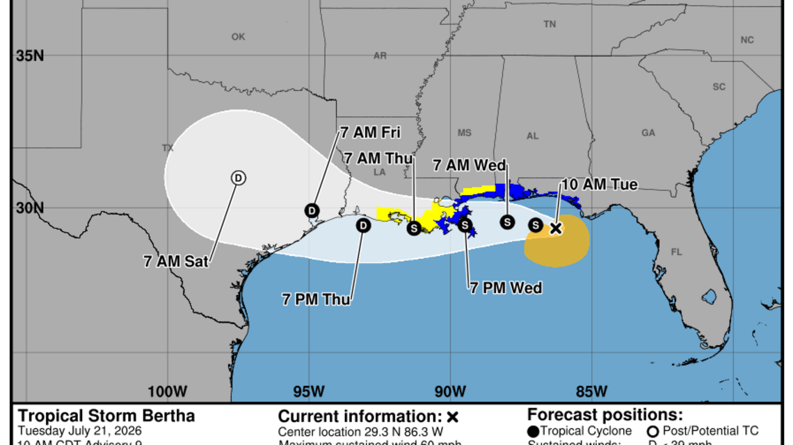 Bertha gana fuerza en el Golfo y mantiene en alerta al Panhandle de Florida