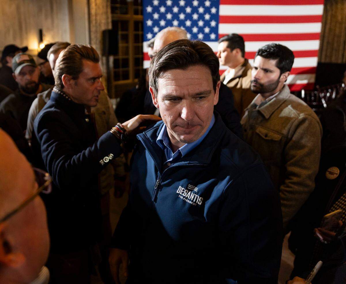 Florida Gov. Ron DeSantis was still campaigning for the GOP primary on Jan. 17 in Derry, New Hampshire.