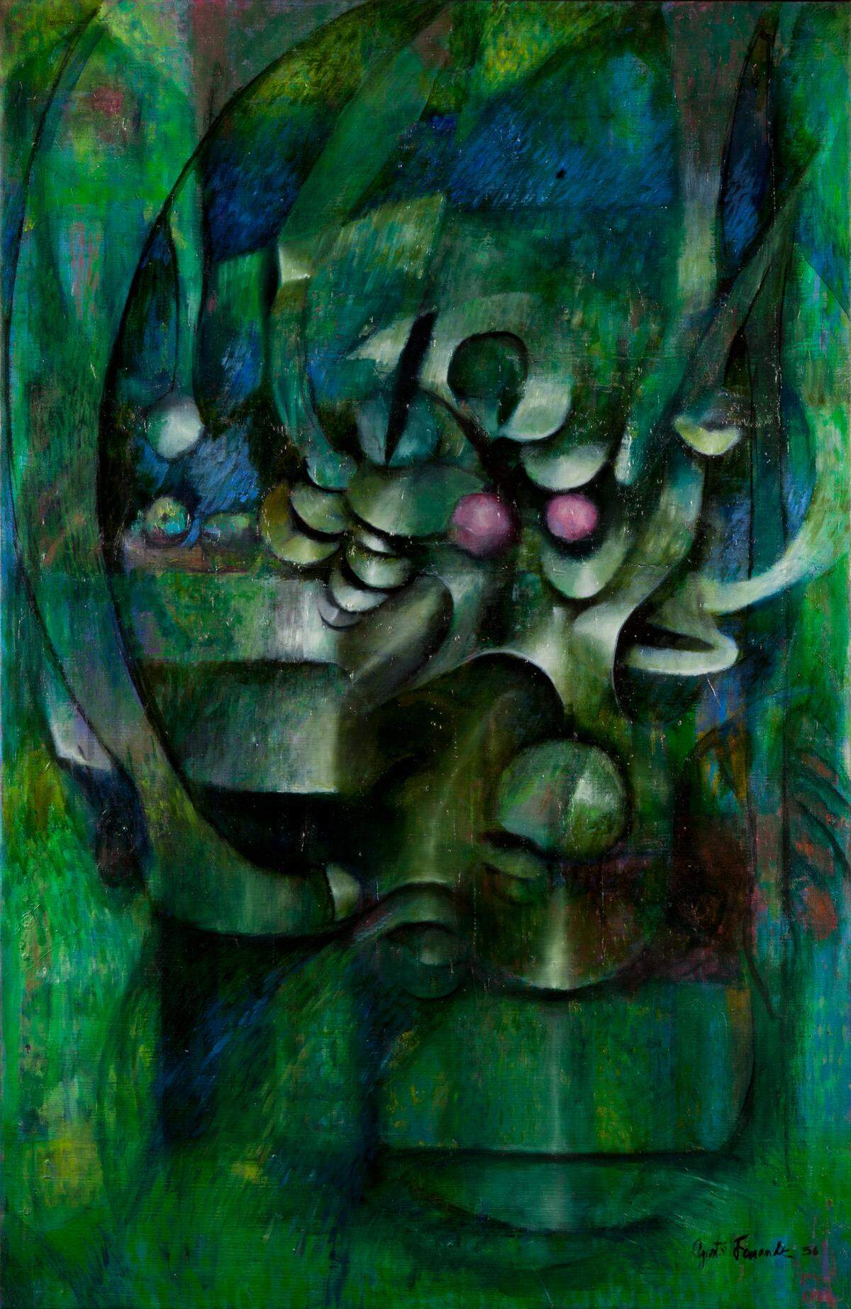 “Naturaleza muerta y follaje”, 1956, óleo sobre lienzo, 51 x 35 pulgadas. Donado por José Martínez Cañas, MET 77.10.8.