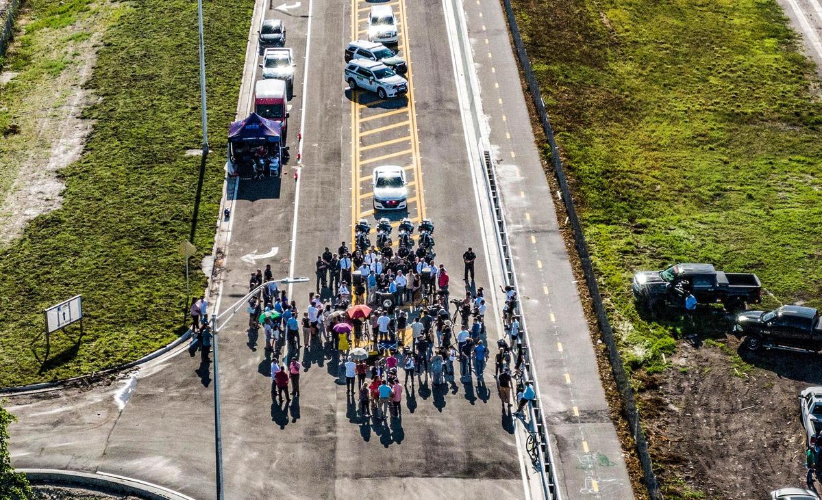 Hialeah Mayor Esteban Bovo Jr. joined a group of elected officials and residents during a groundbreaking ceremony for the controversial Northwest 170th Street Bridge that crosses Interstate 75 and connects Hialeah and Miami Lakes on Tuesday, Aug. 16, 2022.