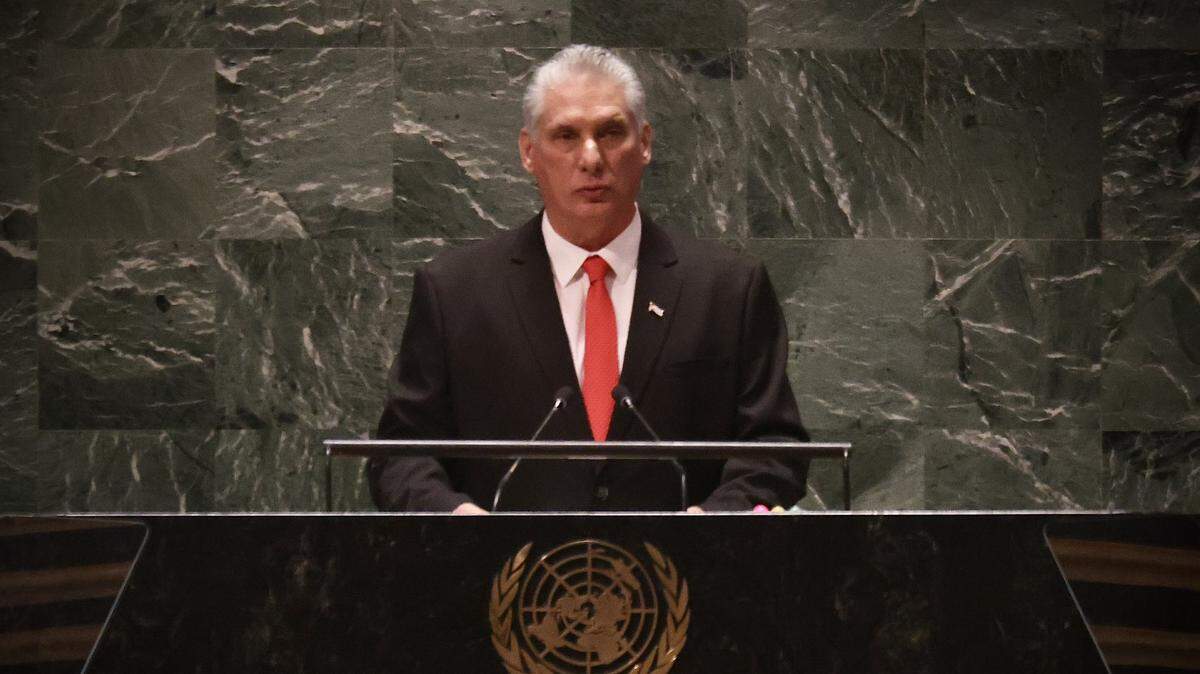 El gobernante cubano Miguel Díaz-Canel habla en la Cumbre sobre los Objetivos de Desarrollo Sostenible en las Naciones Unidas el 18 de septiembre de 2023 en Nueva York.