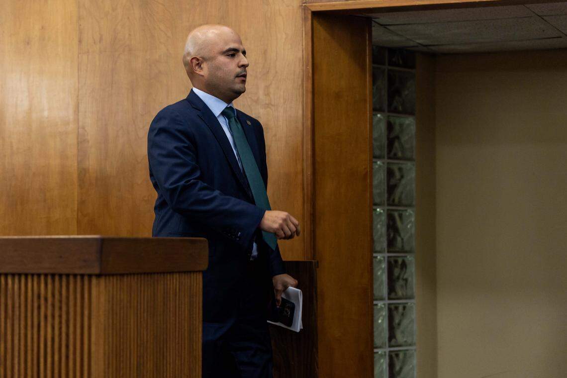 City Council Member Jesus Tundidor walks out during a city budget council meeting at Hialeah City Hall on Monday, September 15, 2025, in Hialeah, Fla.