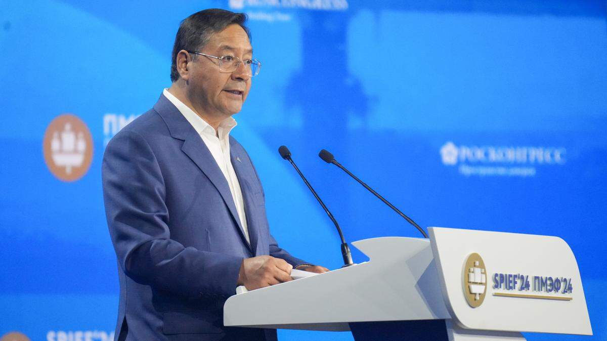 Bolivian President Luis Arce participates en an international economic forum in Saint Petersburg, Russia, on June 7, 2024.
