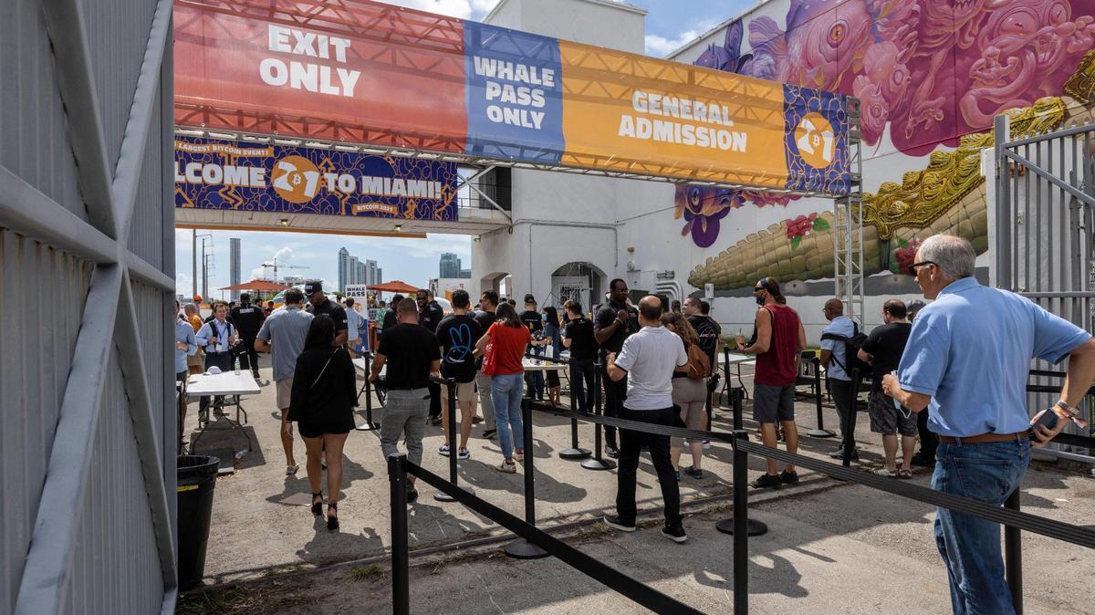 Guests arrive at the Bitcoin21 conference in Wynwood.