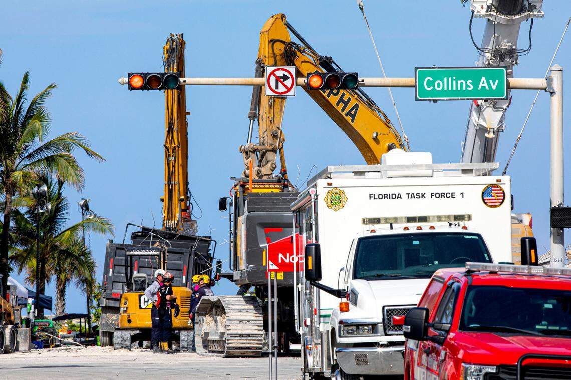 Heavy equipment continued the recovery work at the site of the Champlain Towers South condo collapse in Surfside on Thursday, July 8, 2021.