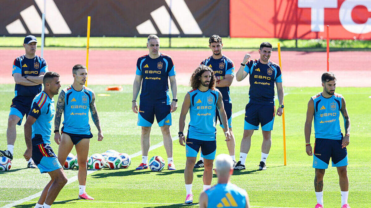 Los jugadores de la selección española participan en un entrenamiento, el 3 de junio de 2026 en Las Rozas, Madrid.