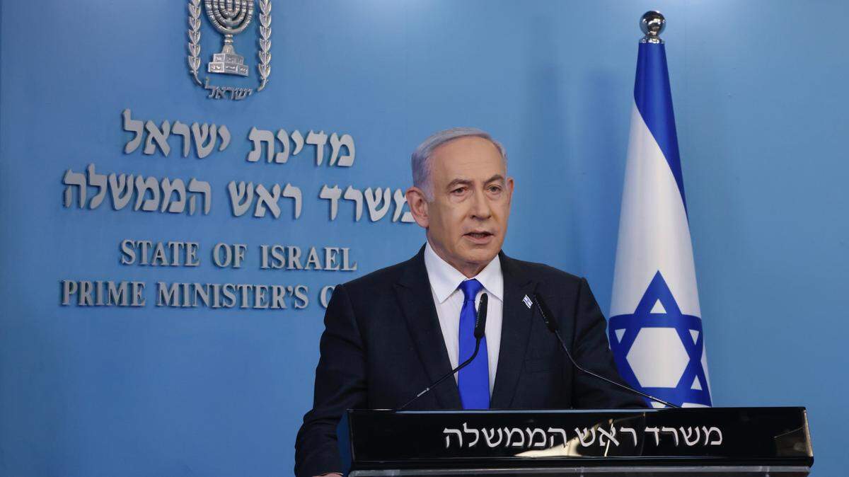 El primer ministro de Israel, Benjamin Netanyahu, da una conferencia de prensa para explicar las razones por las que rechazó la propuesta de cese el fuego de Hamás, el miércoles 7 de febrero de 2024, en Jerusalén.