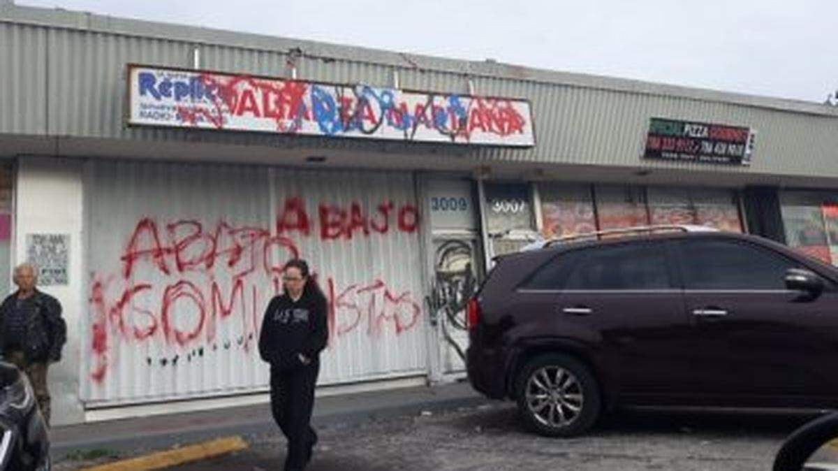 A photo from the Alianza Martiana group shows the defaced headquarters at 3011 NW 7th St. in Miami.