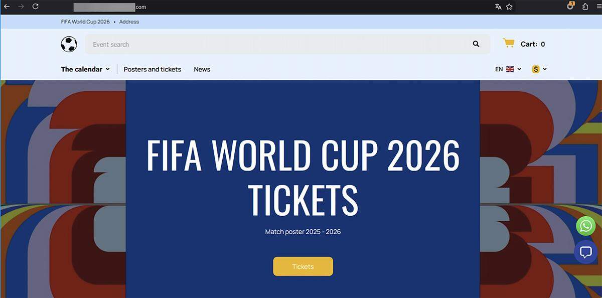 Los expertos en ciberseguridad han detectados sitios web de ‘phishing’ (suplantación de identidad) que ofrecen la posibilidad de comprar entradas para el Mundial de la FIFA, como el de esta imagen. 
