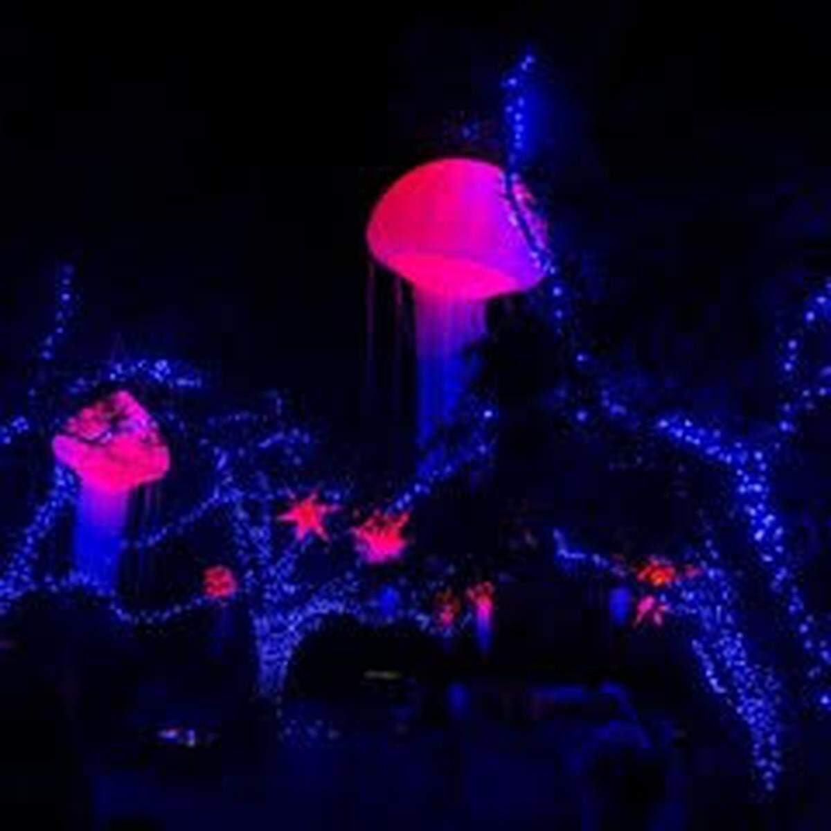 Un millón de luces brillantes con forma de animales iluminan el Zoológico de Miami durante “Zoo Lights Miami”.