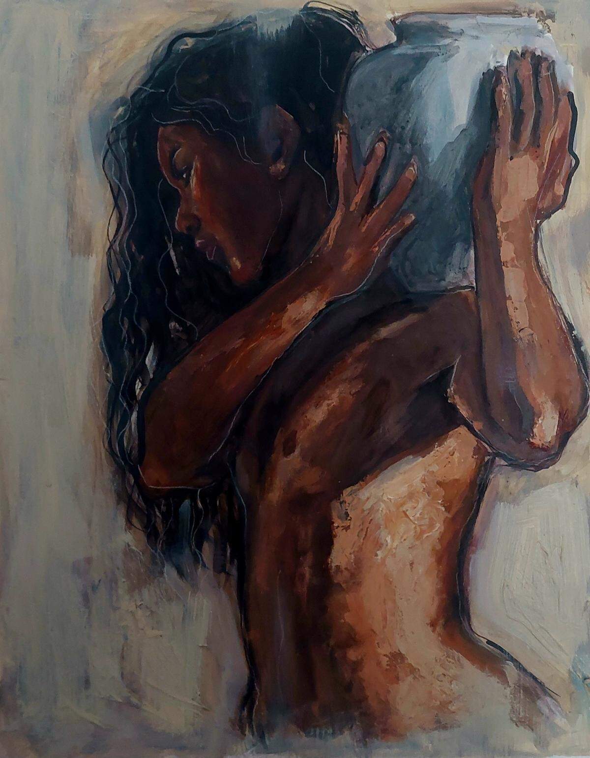 “Espejismo #2”, (2022) de Marggie Haza. Mixta sobre madera. 16x20 pulgadas. Galería Colour Senses Project, en Allapattah, Miami.