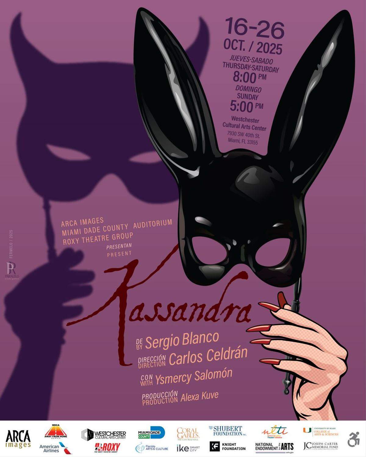 Póster de “Kassandra”, la obra de Sergio Blanco que tendrá su estreno en Estados Unidos el 16 de octubre, en una producción de Arca Images y el Miami-Dade County Auditorium en el Westchester Cultural Arts Center. 