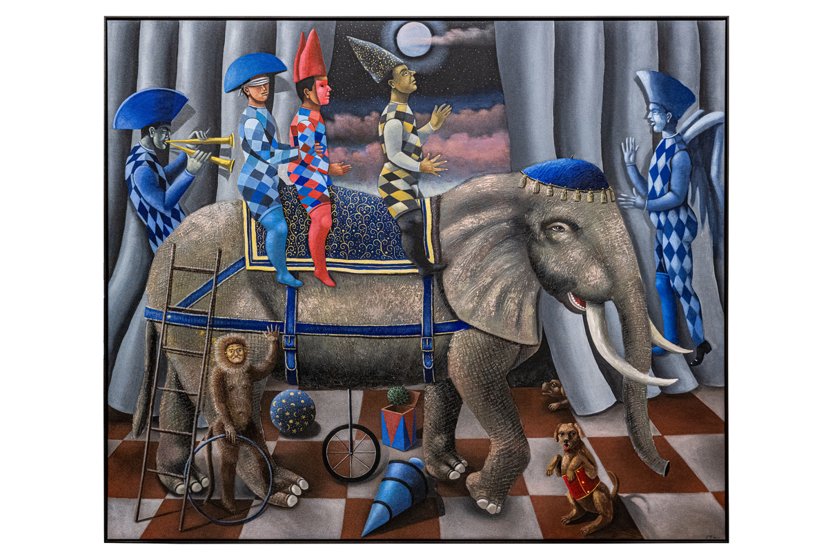 ‘Escena con luna llena’, 2021, acrílico sobre lienzo, 96 x 114.5 pulgadas.