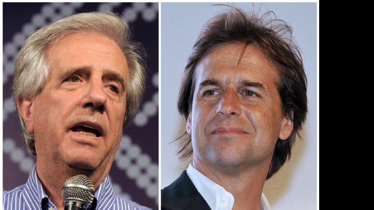 Tabare Vazquez (i) y Luis Lacalle Pou, candidatos a la presidencia de Uruguay.