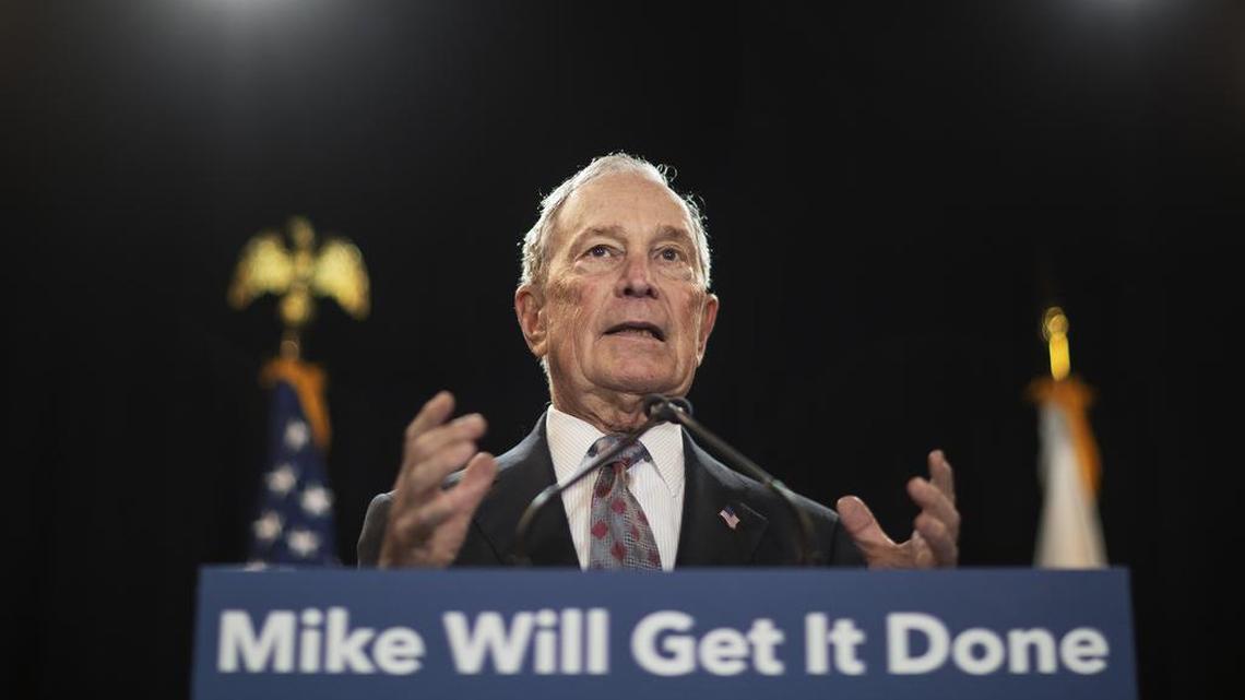 Then-Democratic presidential candidate and former New York City Mayor Michael Bloomberg speaks at a campaign event in Providence, R.I.