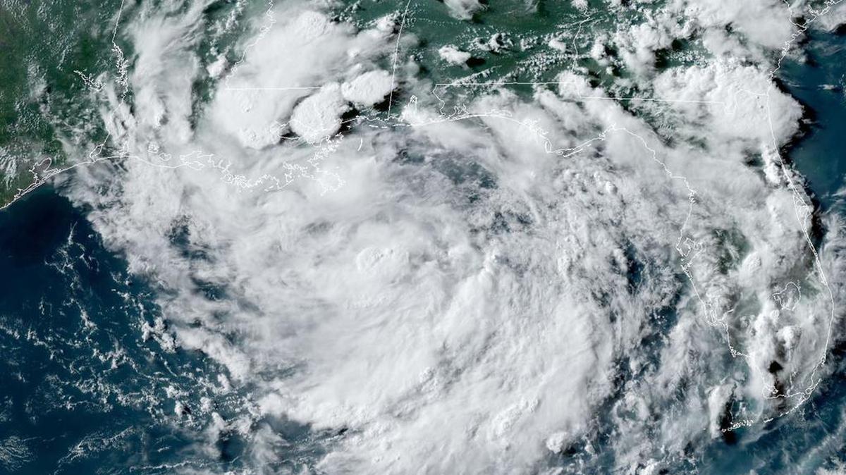 Satellite image of a tropical storm in the Gulf of Mexico on July 10.