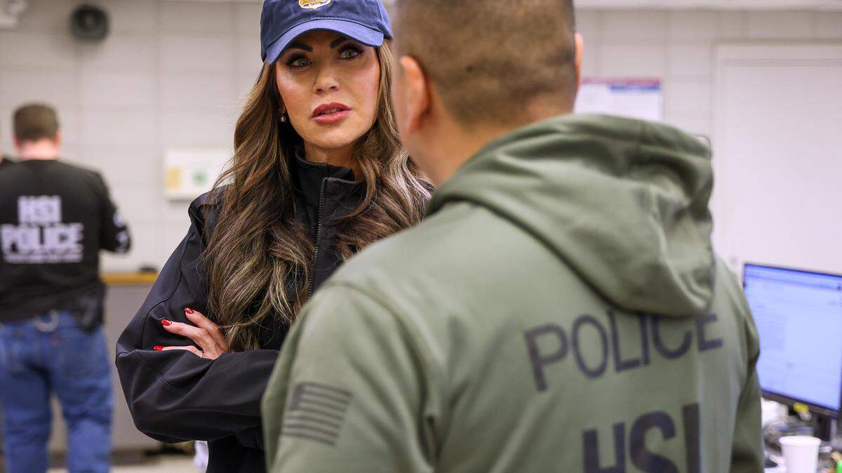 NEW YORK CITY - JANUARY 28: In this handout photo provided by U.S. Immigration and Customs Enforcement, the New York City Fugitive Operations Team, joined by DHS Secretary Kristi Noem, conducted targeted enforcement operations resulting in the arrest of an illegal Dominican national on January 28, 2025 in New York City. (Photo by U.S. Immigration and Customs Enforcement via Getty Images)