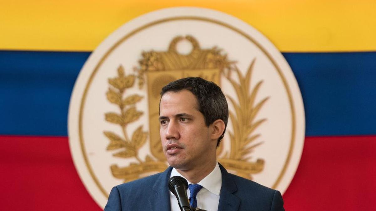 Juan Guaido, president of the National Assembly who swore himself in as the leader of Venezuela, speaks during a news conference in Caracas, Venezuela, on Nov. 22, 2021.