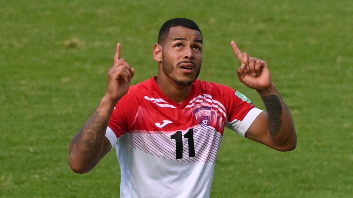 Cuba forward Onel Hernández, who plays for Norwich City in England, celebrates scoring a goal for Cuba in a World Cup qualifier against British Virgin Islands on June 2, 2021 in Guatemala City.
