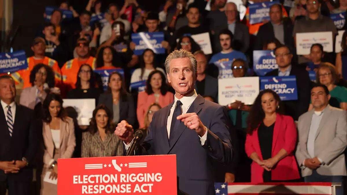 California Gov. Gavin Newsom announces the Election Rigging Response Act, an effort to neutralize partisan redistrcting by the Texas Legislature.