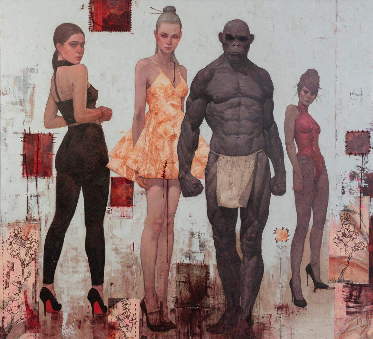 ‘Organized Crime’, 2023, de Roldan Lauzán. Medio mixto sobre lienzo, 78.75 x 86.6 pulgadas.