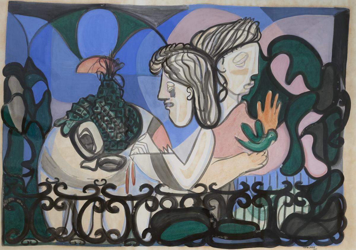 “El balcón” (The Balcony), 1942, de Amelia Peláez. Gouache sobre papel adherido a tabla, 24 × 33 pulgadas. Isaac and Betty Rudman Trust. © Amelia Peláez Foundation. 