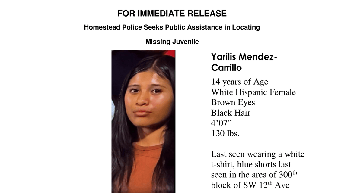 La policía de Homestead solicita ayuda para localizar a una adolescente de 14 años que fue reportada como desaparecida hace más de un mes.