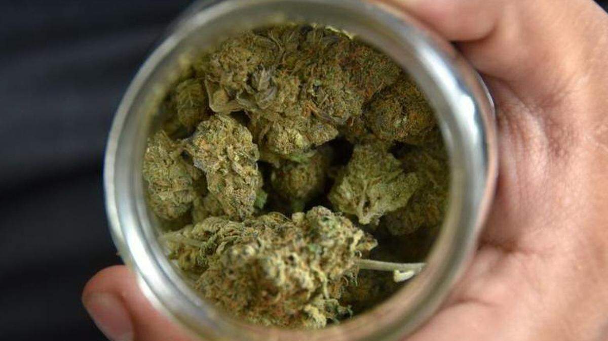 Una persona muestra un recipiente con marihuana hoy, viernes 20 de abril de 2018, en Los Ángeles, California.