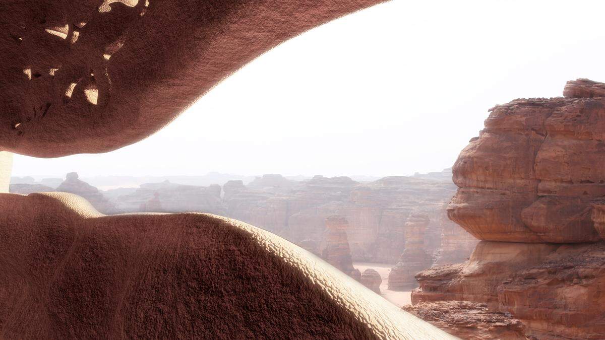 Desde el interior del complejo puede verse el paisaje de Sharaan. Cada acto urbano es un acto de arquitectura.