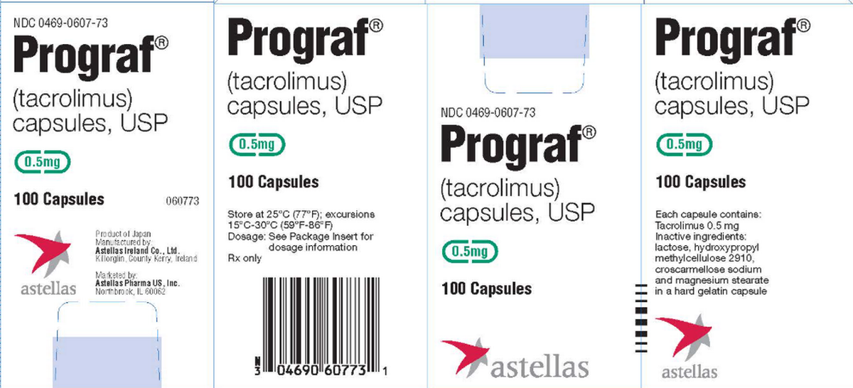 La caja desensamblada de Prograf de 0.5 mg. 