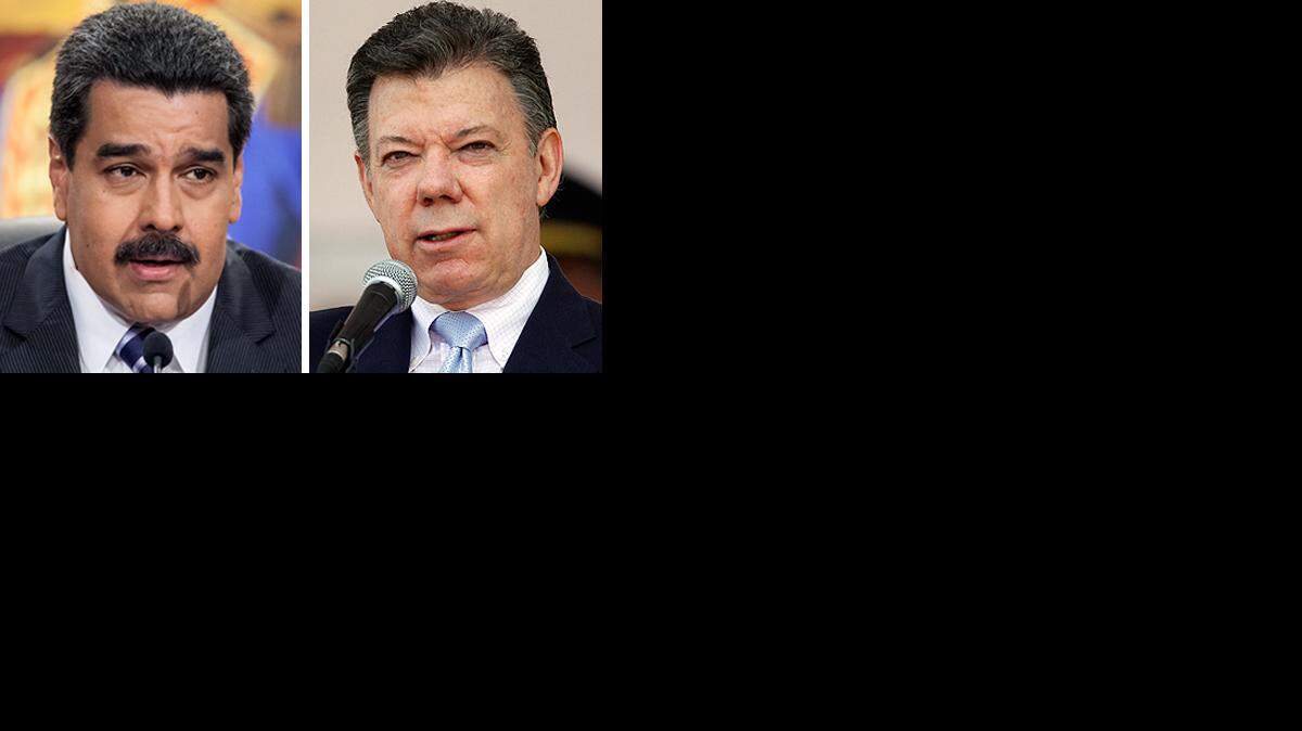 En esta combinación de fotografías, el presidente de Venezuela , Nicolás Maduro y el de Colombia Juan Manuel Santos