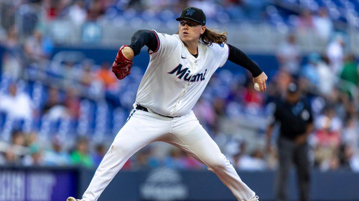El abridor de los Marlins Ryan Weathers lanzó seis entradas y ponchó 10 peloteros de los Gigantes de San Francisco, en el partido celebrado el 16 de abril de 2024 en Miami.
