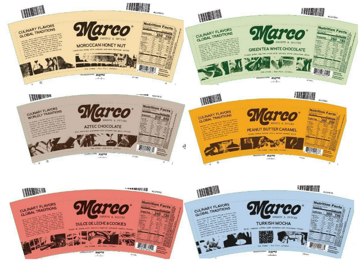 Variedades de helado Marco que se ordenaron recoger.