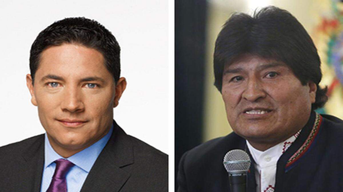 De izquierda a derecha, el periodista mexicano Fernando del Rincón y el presidente boliviano Evo Morales. 